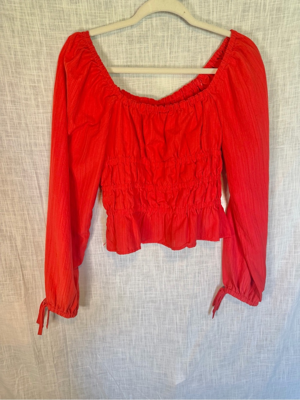 Red Ruffle Tie Front Blouse Off The Shoulder Peasant Milkmaid Coquette Top M